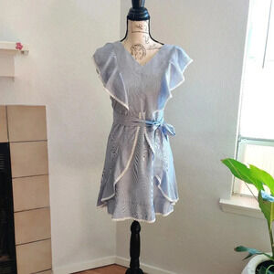 Cupcakes and Cashmere Striped Peasant Ruffle Short Sleeve Mini Dress Size S
